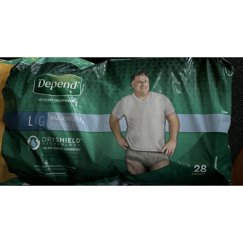 Depends Men's Maximum DryShield Size Large Open Bag (16) Adult‎ Incontinence